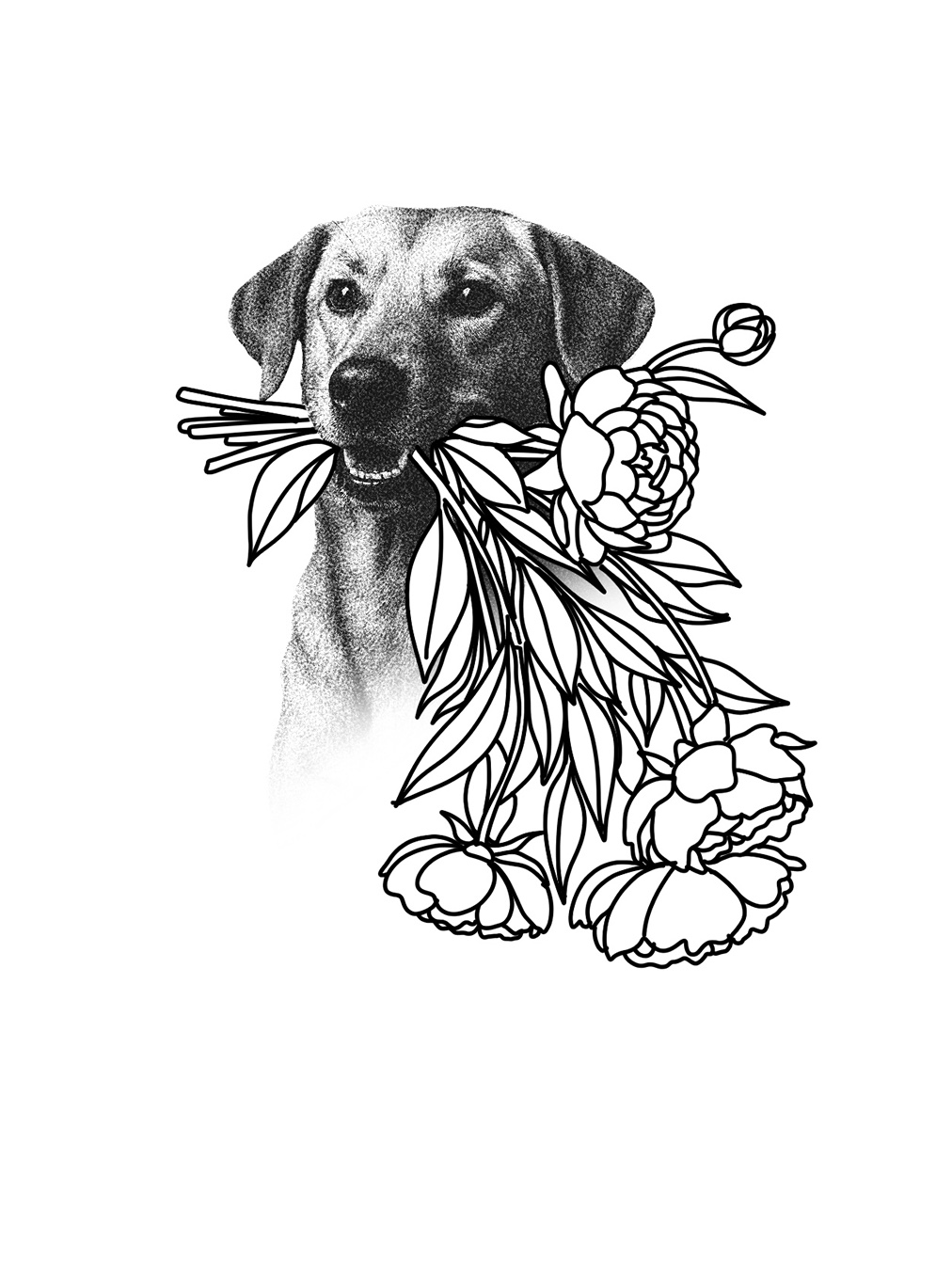Tattoo design Hund mit Blumes